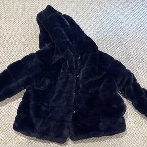 Kids Navy Faux Fur Coat